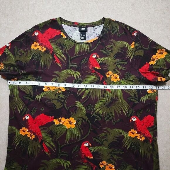 H&M Tropical Parrot Floral Palm Print Short Sleeve Mens T-Shirt #5 - Picture 3 of 5